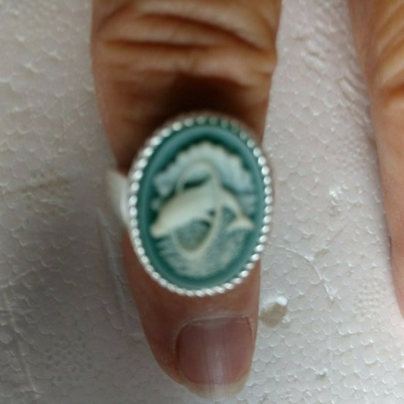 NEW "DOLPHIN CAMEO" HANDSET STERLING SILVER WOMEN'S - Picture 4 of 7
